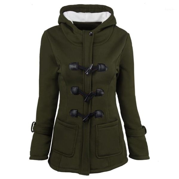 

2019 autumn winter womens horn button coat slim warm woolen jackets female outwear plus size hooded coats for women 4xl 5xl 6xl1, Black