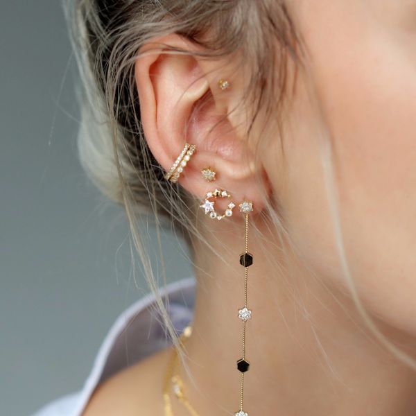 

trending stud earrings + sparking shiny cubic zirconia cz crystal moon earrings fashion jewelry birthday gift, Golden;silver