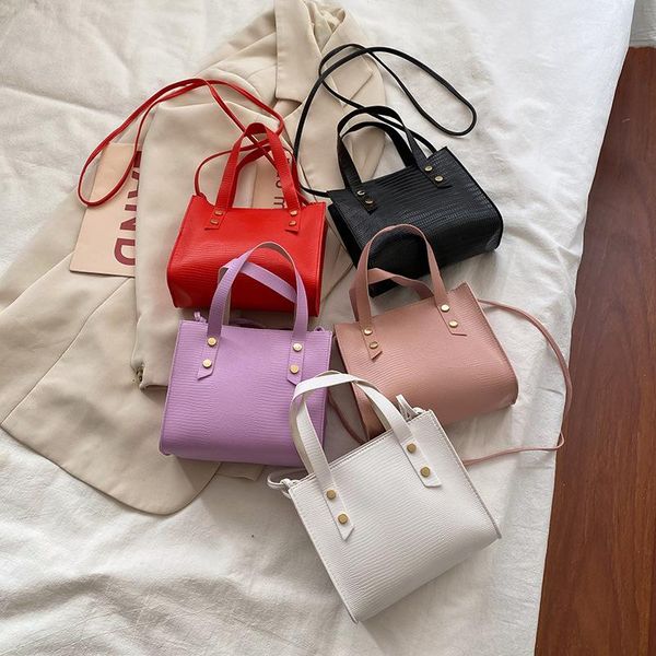 

2021 ladies casual totes spring summer lizard pattern rivet bucket solid color mini purse shoulder simple female bag for travel
