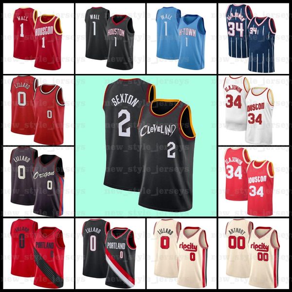 

2 collin 0 damian sexton 34 hakeem 1 john olajuwon lillard wall z4 cleveland cavaliers houston rocket portland blazer jersey, Black;red
