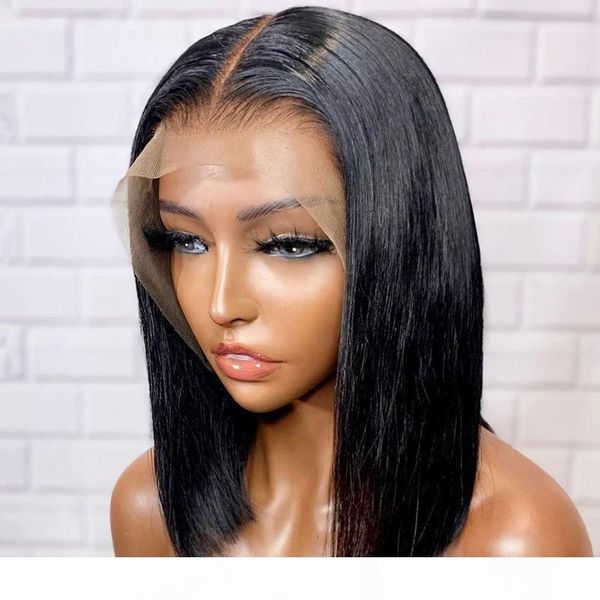 

bob wig 13x1x6 t-part middle deep lace frontal human hair wigs brazilian remy hair 150% for woman pre-plucked bleached knots, Black;brown