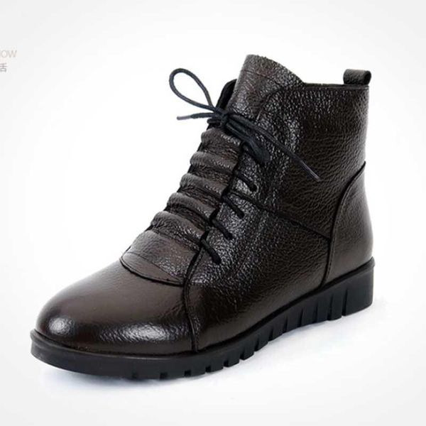 

boots winter women'sshoes leather short female cotton shoes lace-up middle-aged elderly snow bootswomen's warm boots1, Black