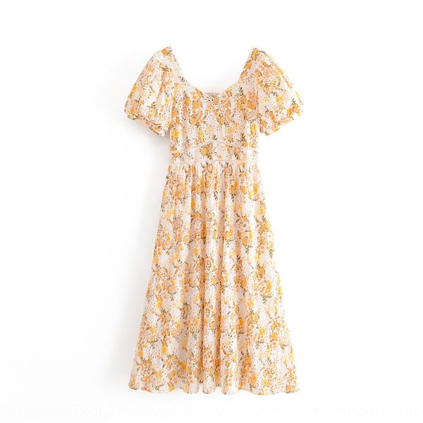 

m9049 women's new dressembroidered dress summer 2020 square neck yellow flower hollow out embroidery bubble sleeve dress gh09d, Black;gray