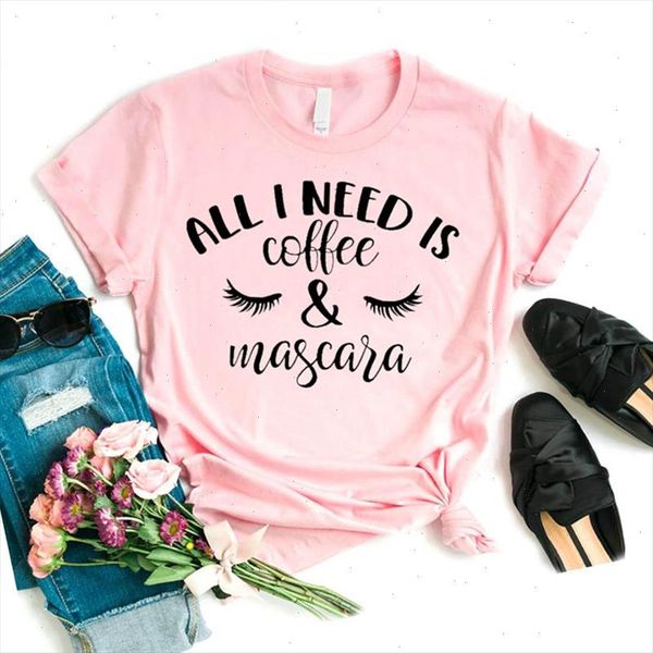 

all i need is coffee and mascara eyelas women tshirt cotton casual funny t shirt gift for lady yong girl tee, White
