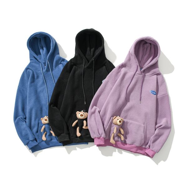 

2021 bear ins pocket decoration male sweater make loose fall and winter style korean in fashion student couple wear p7l7, Black;brown