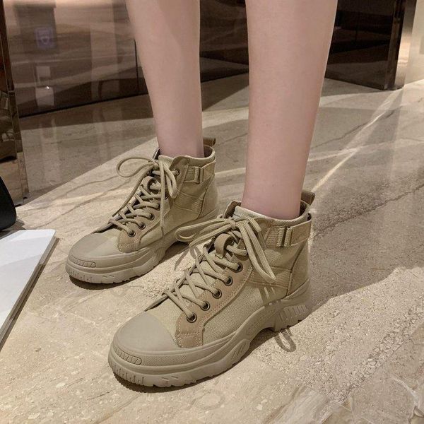 

women boots casual shoes high-canvas shoes korean version of the wild 2020 new net red thick-soled casual martin boots, Black