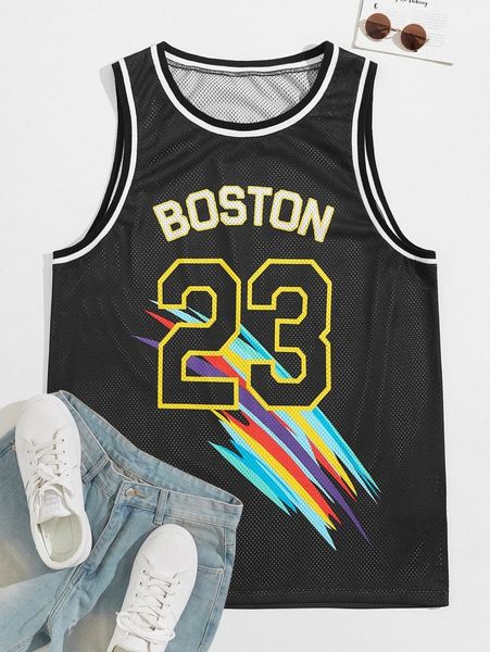 

men letter graphic mesh ringer tank l9kp#, White;black