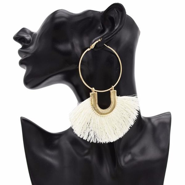 

hoop & huggie european retro big circle thread long tassel fringing earring cotton india boho ethnic fashion jewelry accessories, Golden;silver