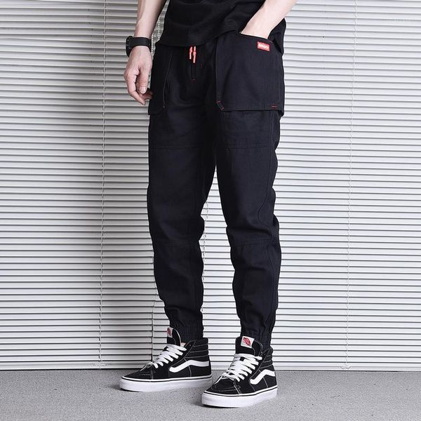 

japanese style fashion men jeans loose fit multi pockets casual cargo pants harem trousers streetwear hip hop joggers pants men1, Blue