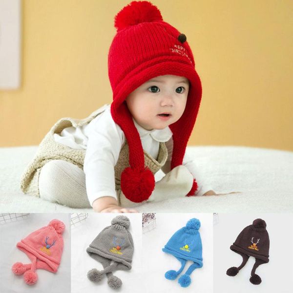 

leisure hat christmas fawn knit autumn winter baby hair ball wool velveted hat cap dropship y10.14, Blue;gray