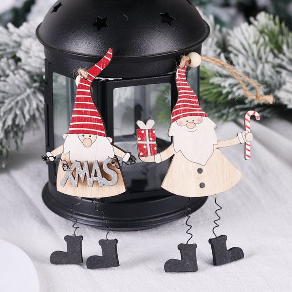 

christmas tree small wooden pendant ornament colorful holiday home wooden santa claus doll decoration wooden doll decoration