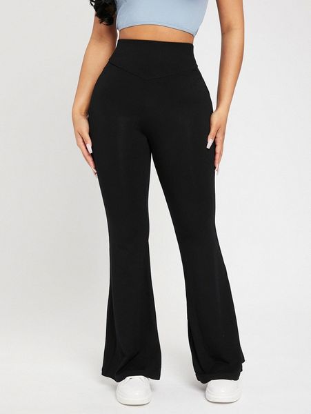 

petite high waist flare leg pants e8oq#, Black;white