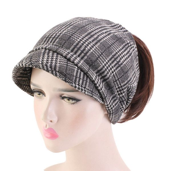 

beanie/skull caps 2021 plaid cashmere turban hat women twist short brim cotton casual chemo girl warm wool winter beanie, Blue;gray