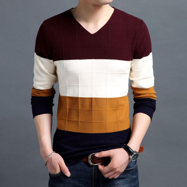 

2021 new new men fashions v neck spring fit fine mesh threads striped male sweater ymhg, White;black