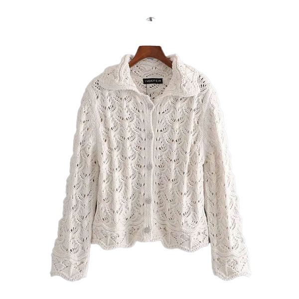 

2021 women new fashion girlhood simplicity beautiful button decoration hollowing out sweater female lapel long sleeves cardigan top, White;black