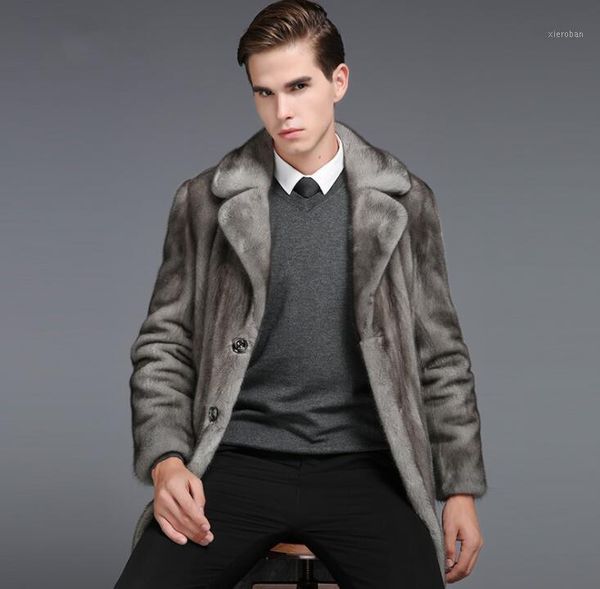 

autumn mid-length faux leather jacket mens winter thicken warm grey fur leather coat men loose jackets fashion b1951, Black