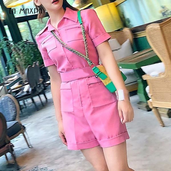 

2020 spring new women's trend short sleeve pocket belt slim jumpsuit fashion club party jumpsuit1, Black;white