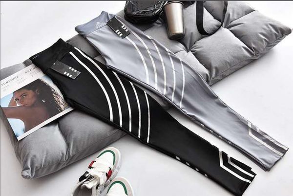 

20fw fashion women's leggings sports stretch slim three leaf stripe yoga pants wholesale size s, Black