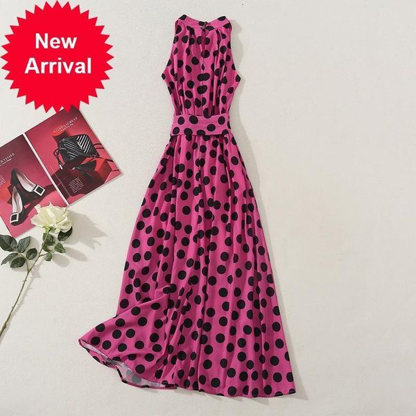 

new summer 2021 fashionable women's fashions wrapped in sleeveless pink polka dot loose belt by the sea holiday dress clothes vvow, Black;gray