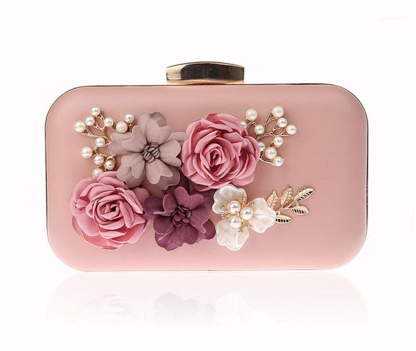 

2018 new 3d flower evening bags wedding pearl handbag chain bag lovely pink banquet bag clutch1