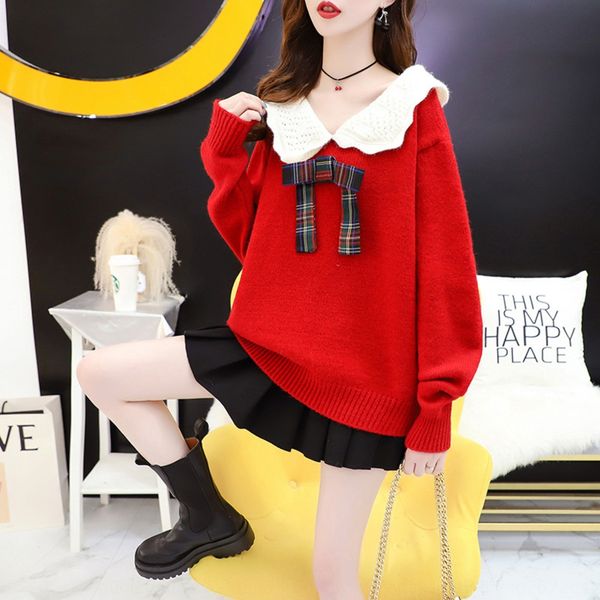 

net red butterfly sweater bow knitted women's early autumn 2020 new korean loose sweetstyle fresh sweater 77nlv, White;black