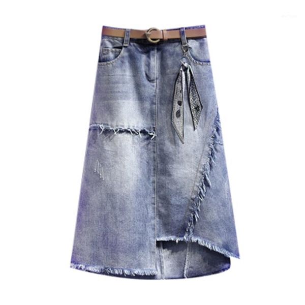 

european station spring autumn new high-waist irregular denim skirt women was thin large size fashion package hip skirt as13911, Black