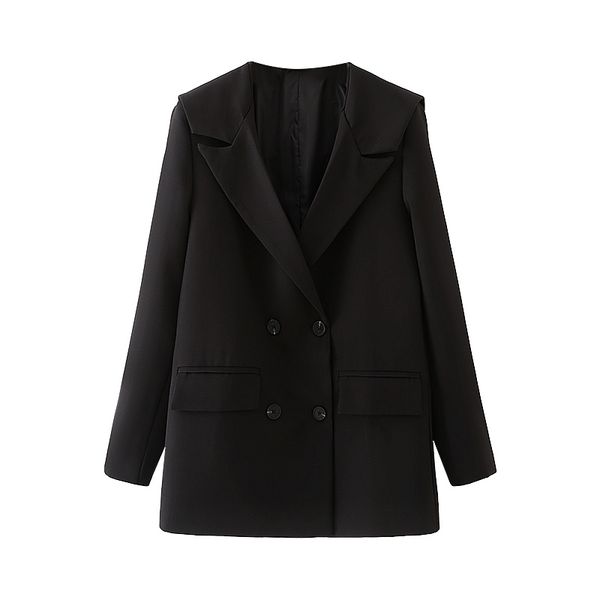 

2021 new female solid black blazers fashion double ladies breasted polyester streetwear woman's fancy lady jacket 4r0y, White;black