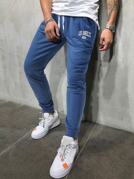 

men letter graphic drawstring waist sweatpants k2ui#, Black