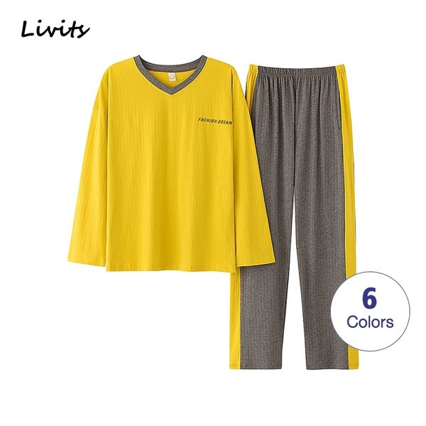 

men pajamas sets with pocket cotton pyjamas sleepwear nightwear v-neck long sleeve striped casual sa0999 201109, Black;brown