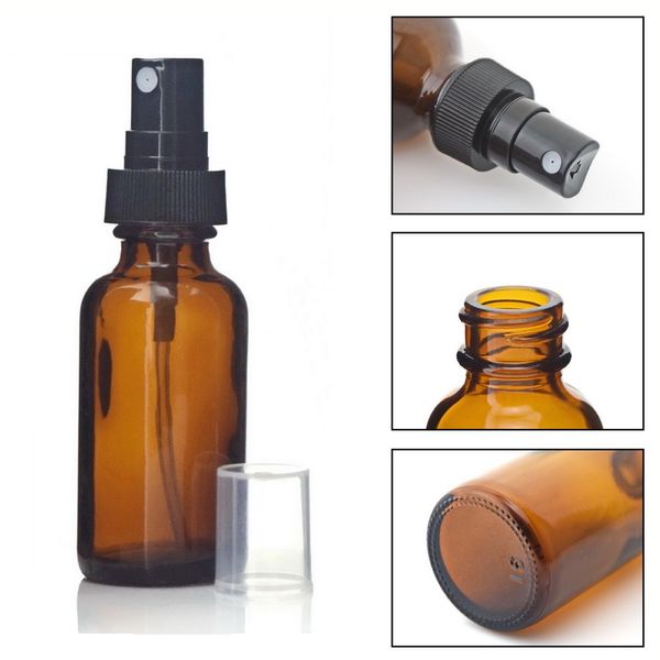 2021 15ml 30ml âmbar vidro spray garrafa por atacado vidro essencial óleo frasco com tampa preta ou branca
