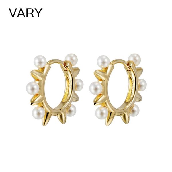 

hoop & huggie vary 925 sterling silver pearl earrings for women, Golden;silver