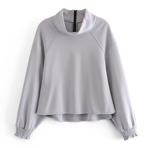 

katara casual stand collar sweatshirts women fashion solid zipper sweatshirt women elegant loose sweatshirts female ladies, Black