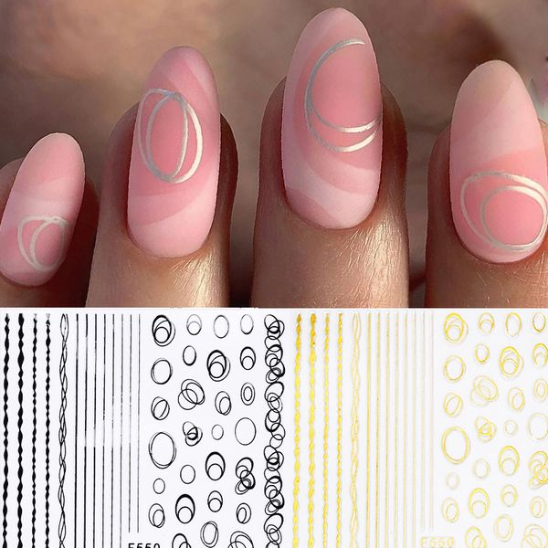 

gold 3d nail sticker lines stripe geometric heart self adhesive nail art transfer stickers decors 11.5 * 6cm, Black