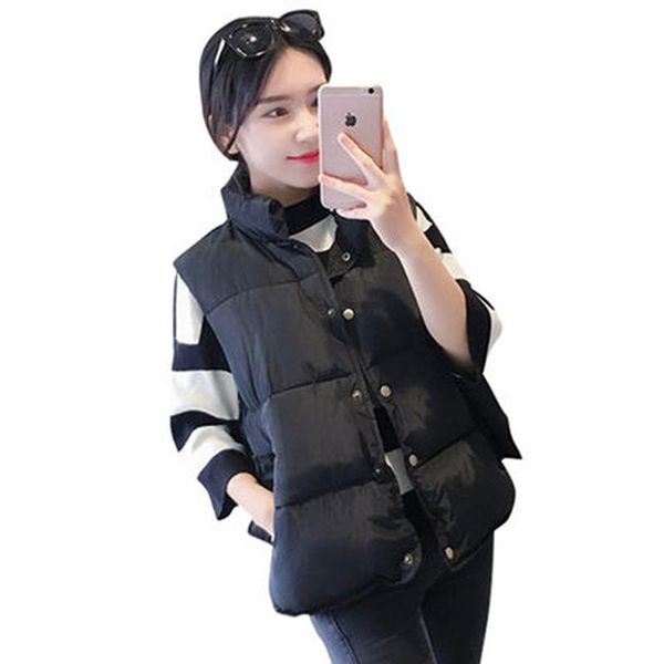 

new winter fashion thick vest coat women warm short mandarin collar waistcoat down cotton jacket vests female parkas mw115, Black;white