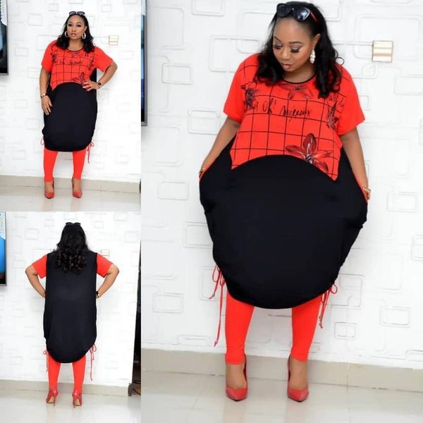 

2021 new 2 piece africa ensemble clothes ladies more size dashiki party dress famouse upper suit + elastic matching pants gwys, Red