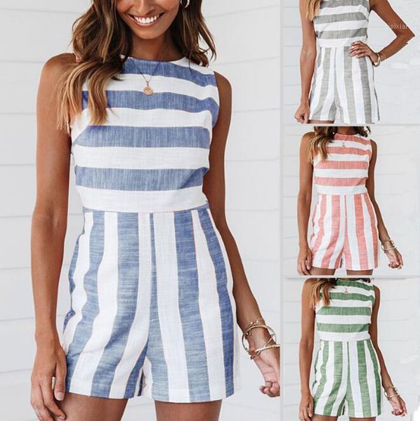 

2020 summer new european and american striped sleeveless jumpsuit loose loose jumpsuit shorts1, Black;white