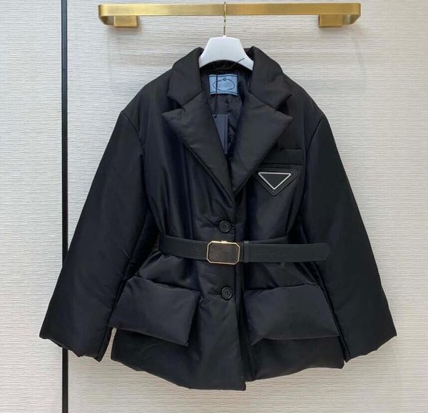 

2020 winter parkas women coat with hardware inverted triangle women fashion designer thick coat classic style come with belt size 36 38 40, Black