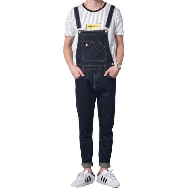 

new 2020 fashion vintage design pocket jeans denim overalls men casual wash skinny bib overalls jeans male blue jumpsuit jean1