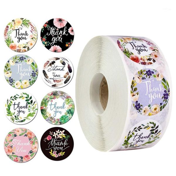 

500pcs/roll round floral thank you stickers scrapbooking for package seal labels custom handicraft decoration wedding sticke1