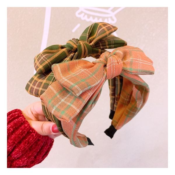 INS Accessorio per capelli Bowknot per ragazze grandi Plaid stile britannico Bastoni per capelli Bowknot a doppio strato Donna Fascia per capelli a quadretti S818