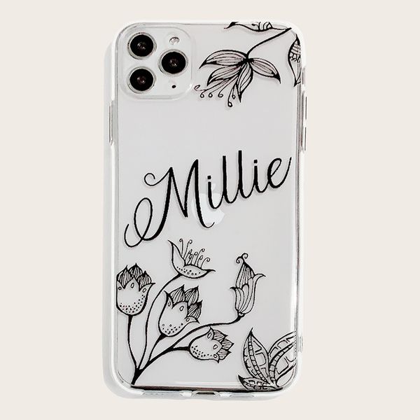 

painted lines flower letter mobile phone for 6/7/8/xs/11 transparent tpu soft case
