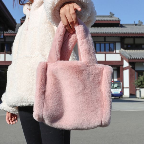 

faux fur candy color women handbags luxury design ladies underarm bags winter plush female furry shoulder bag small tote purse c1223