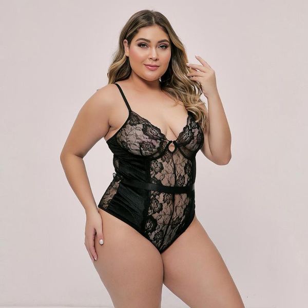 

women's jumpsuits & rompers 2021 plus size deep v neck embroidery bodysuit women strap backless transparent lace body romper summer hol, Black;white