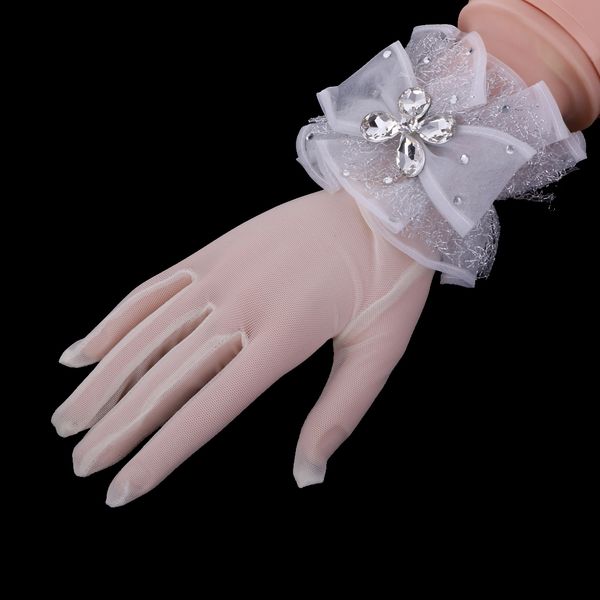 

white rhinestone evening gloves wedding bridal gloves wrist length
