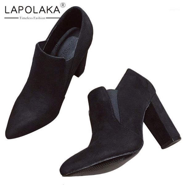 

boots lapolaka 2021 arrivals cow suede women square heel pointed toe spring/autumn shoes1, Black