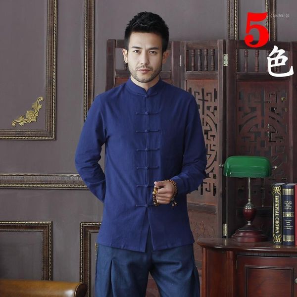 

summer new navy blue chinese traditional men's mandarin collar solid cotton long sleeve kung-fu shirt coat  l xl xxl xxxl d011, White;black