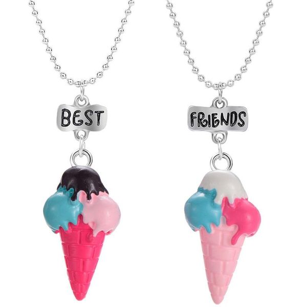 

new fashion 1set simulation resin cream pendant friends necklace bff chain necklace children jewelry gift, fashion, Silver