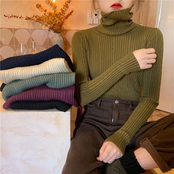 

women's sweaters autumn winter basic thick sweater women knitted ribbed pullover long sleeve turtleneck slim jumper soft warm pull femm, White;black