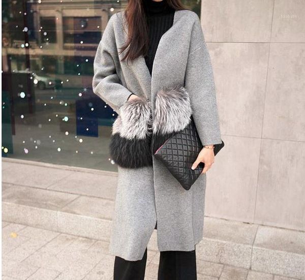 

wholesale- womens long section knitting sweaters fashion fur pockets female knit sweater coats loose outwears clothes j16811, White;black