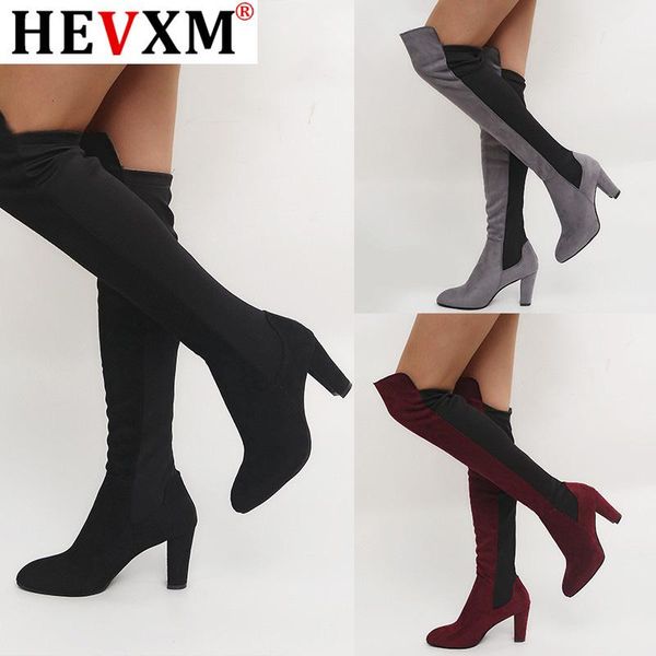 

winter thigh high boots women over the knee boots long black booties stretchable block heels size 34-43 feminino zapatos